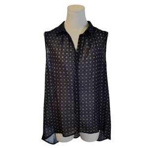H&M Sheer Black White High Low Sleeveless Button Down Blouse Size 10